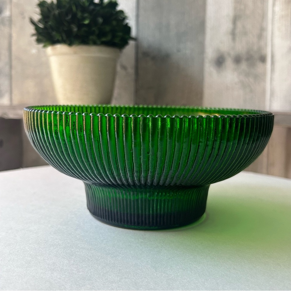 🌴Vibrant Hoosier Glass 4054 Green Ribbed Bowl - Vintage